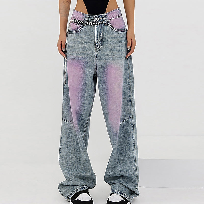 Damen Weite Baggy Jeans | Lila Farbverlauf