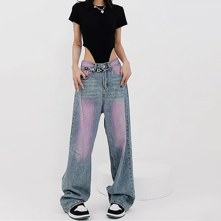 Damen Weite Baggy Jeans | Lila Farbverlauf