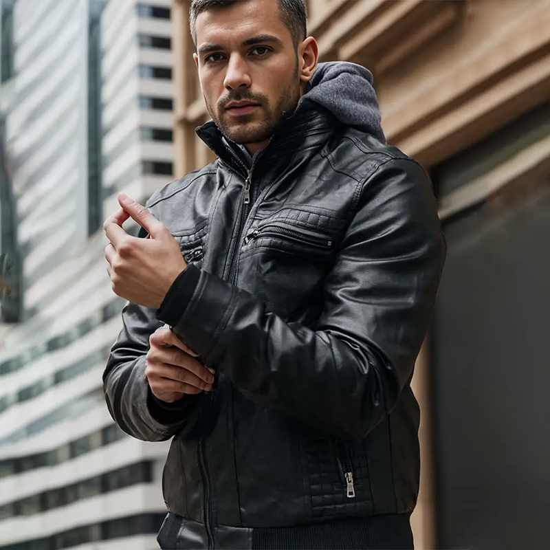 Herren Biker Jacke | Kapuze