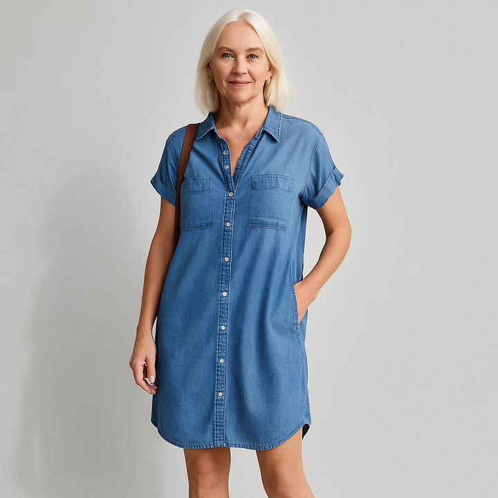 Damen Kurzarm Hemdkleid | Knopfleiste Freizeit
