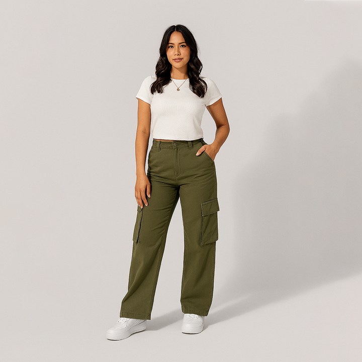 Damen Weitgeschnittene Cargohose | Mehrtaschig