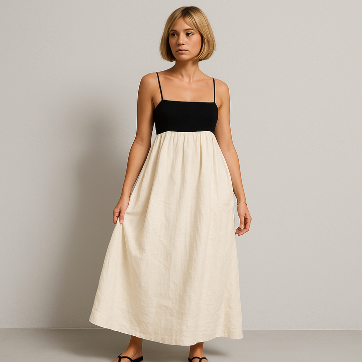 Damen Ärmelloses Maxikleid | Kontrastfarbig Locker