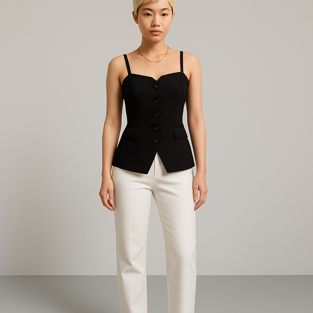 Damen Tailliertes Top | Knopfdetails