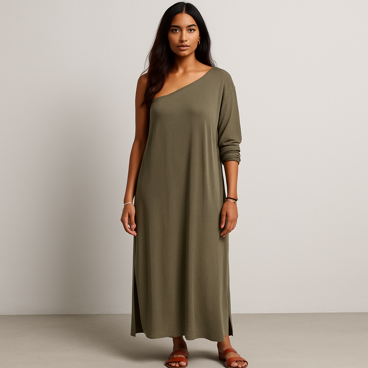 Damen Asymmetrisches Maxikleid | Ein-Schulter Design