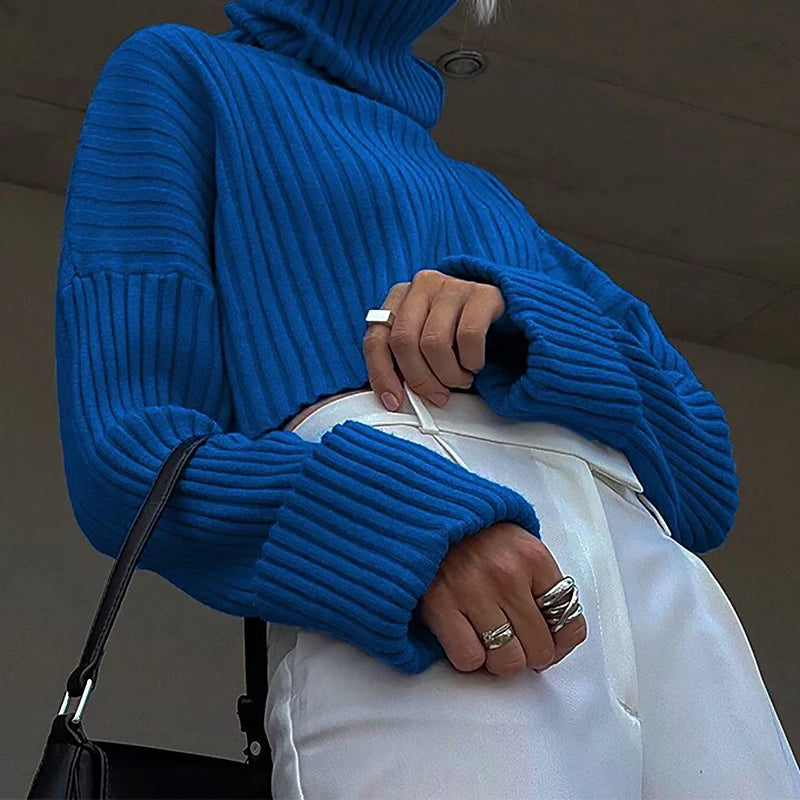 Damen Pullover Rollkragen | Warmer Strickpullover