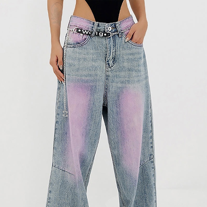 Damen Weite Baggy Jeans | Lila Farbverlauf