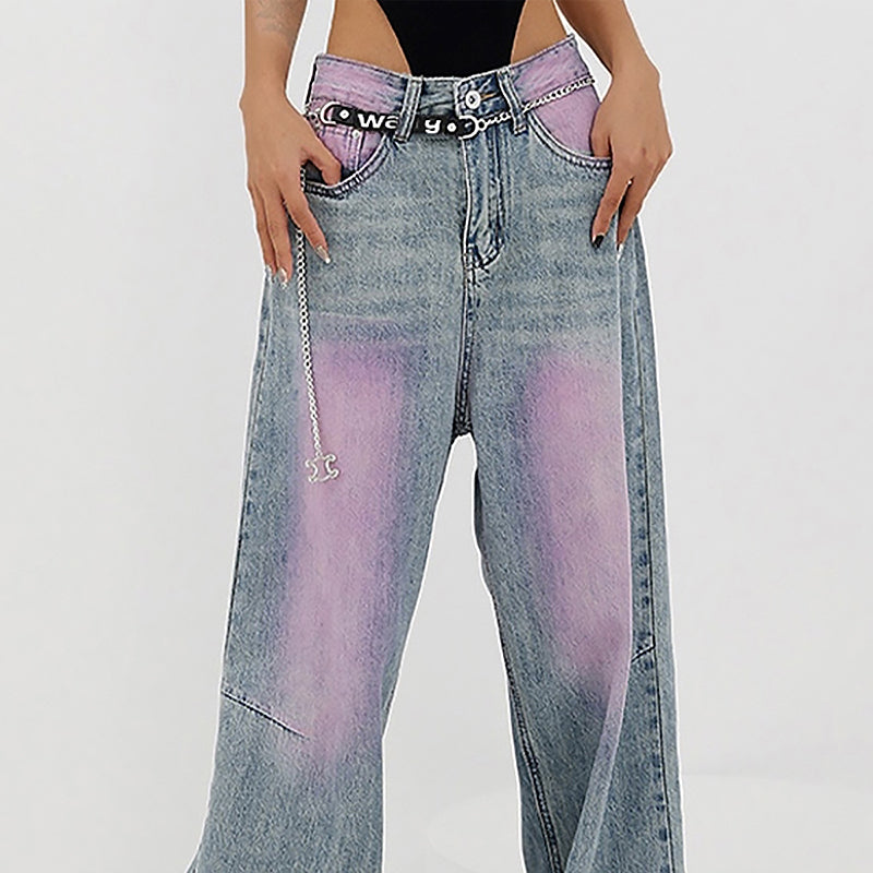 Damen Weite Baggy Jeans | Lila Farbverlauf