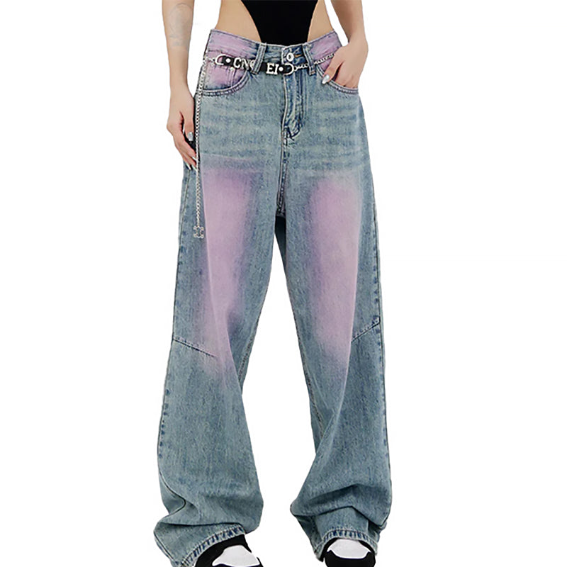 Damen Weite Baggy Jeans | Lila Farbverlauf