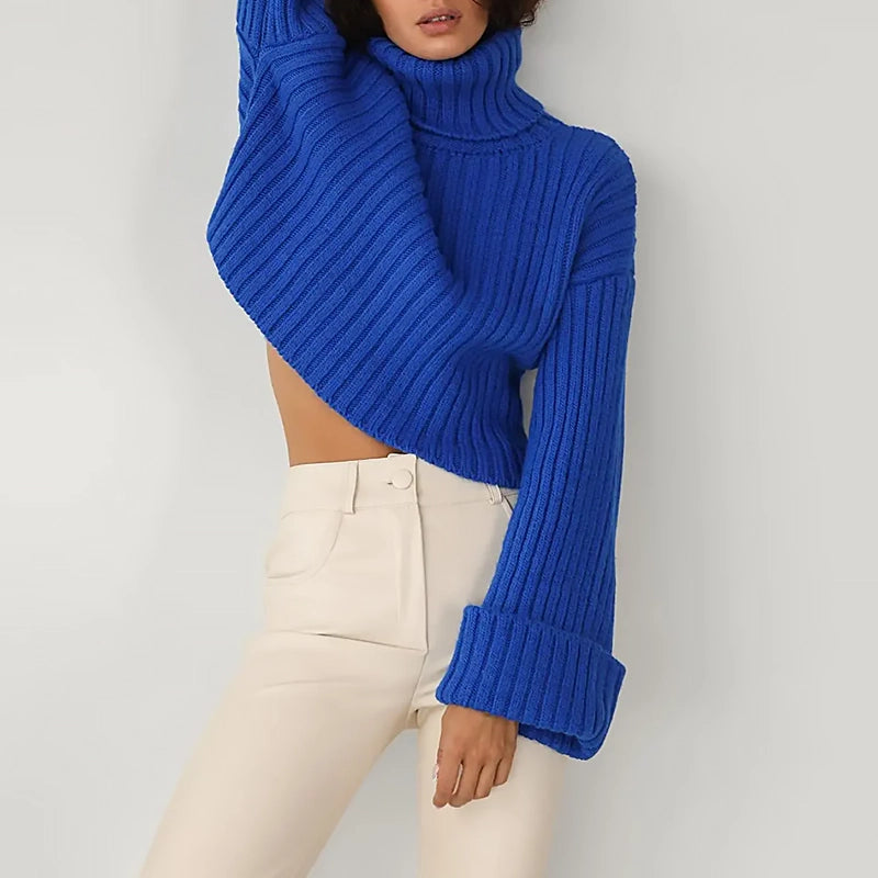 Damen Pullover Rollkragen | Warmer Strickpullover