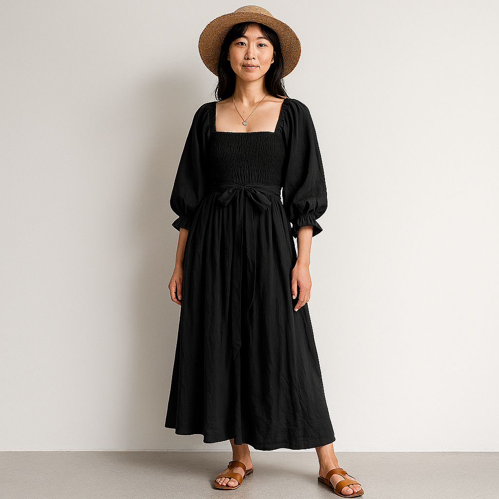 Damen Ausgeschnittenes Midikleid | Langarm Gerafft