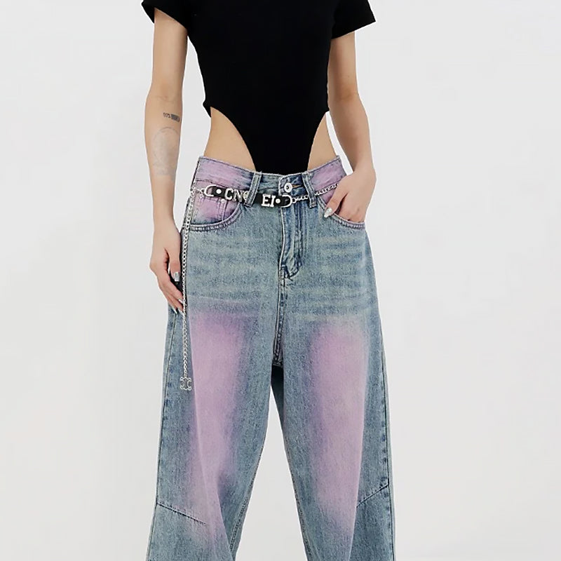Damen Weite Baggy Jeans | Lila Farbverlauf