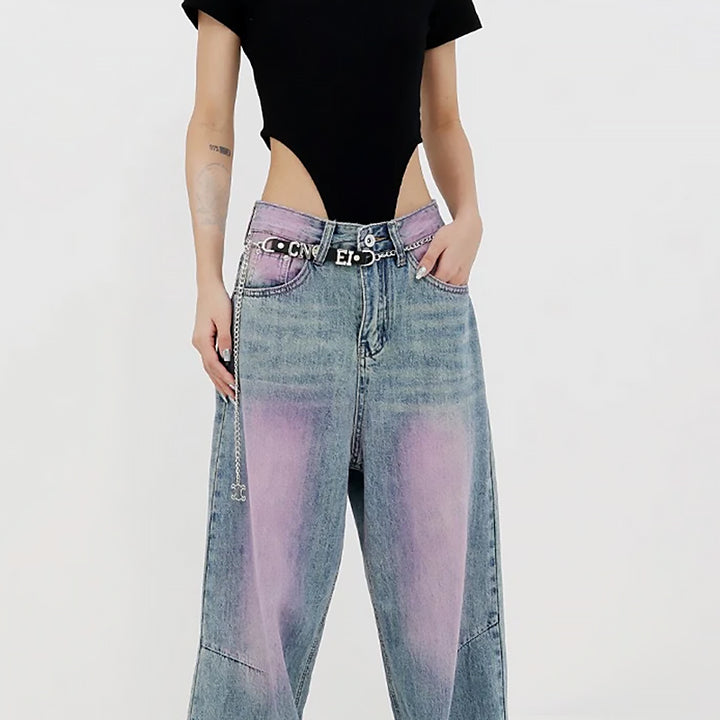 Damen Weite Baggy Jeans | Lila Farbverlauf