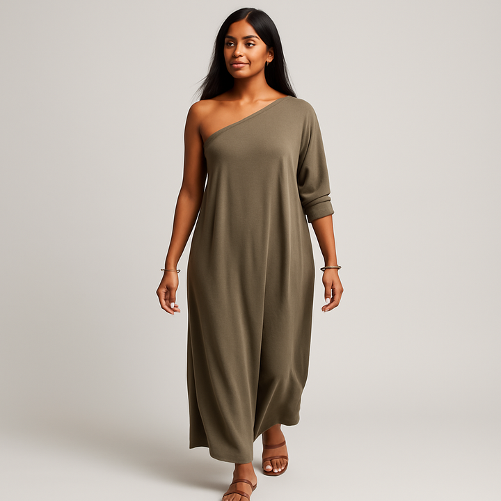 Damen Asymmetrisches Maxikleid | Ein-Schulter Design