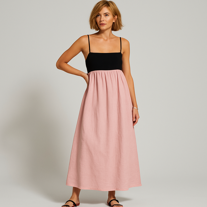 Damen Ärmelloses Maxikleid | Kontrastfarbig Locker