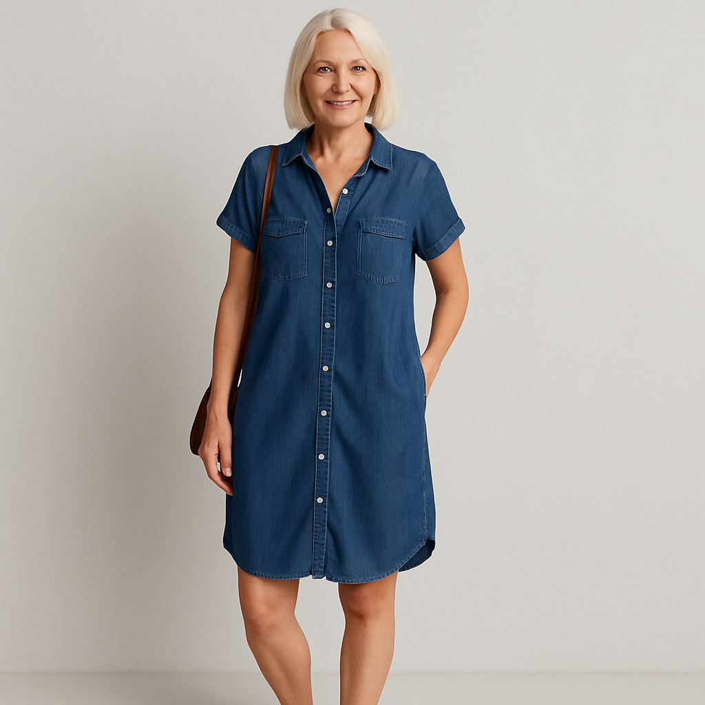 Damen Kurzarm Hemdkleid | Knopfleiste Freizeit