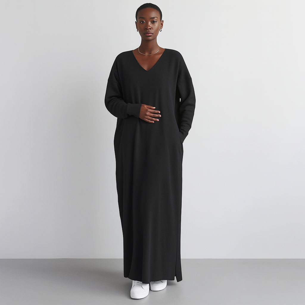 Damen Lockeres Maxikleid | Oversize Langarm