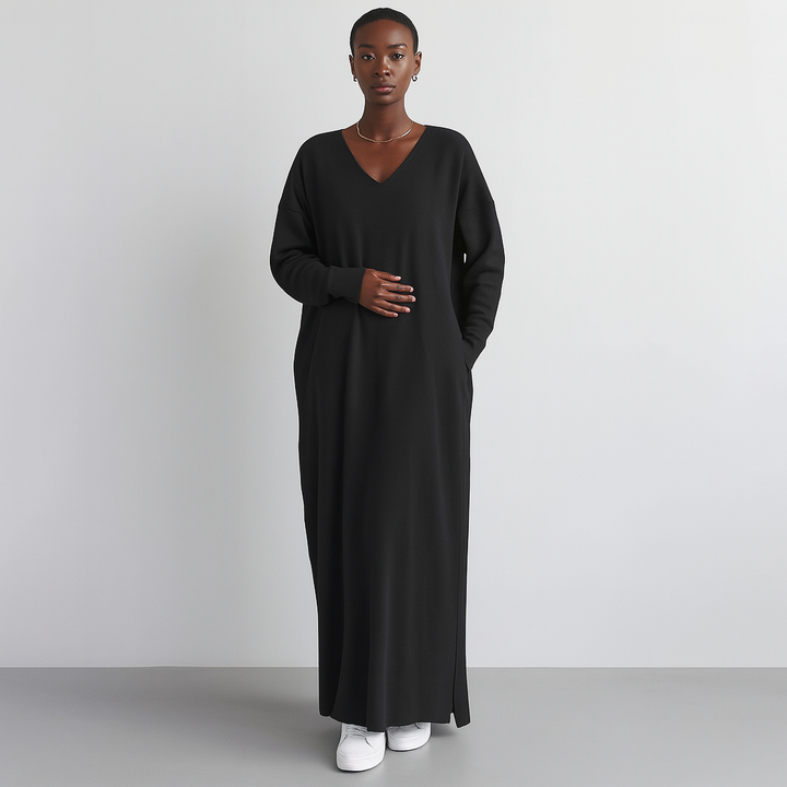 Damen Lockeres Maxikleid | Oversize Langarm