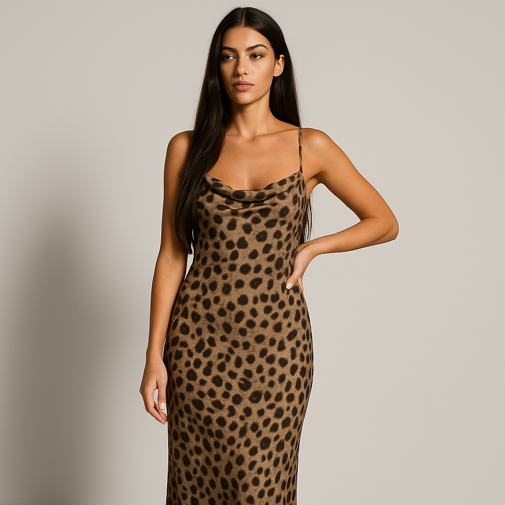 Damen Figurbetontes Maxikleid | Leopardenmuster Schlitz