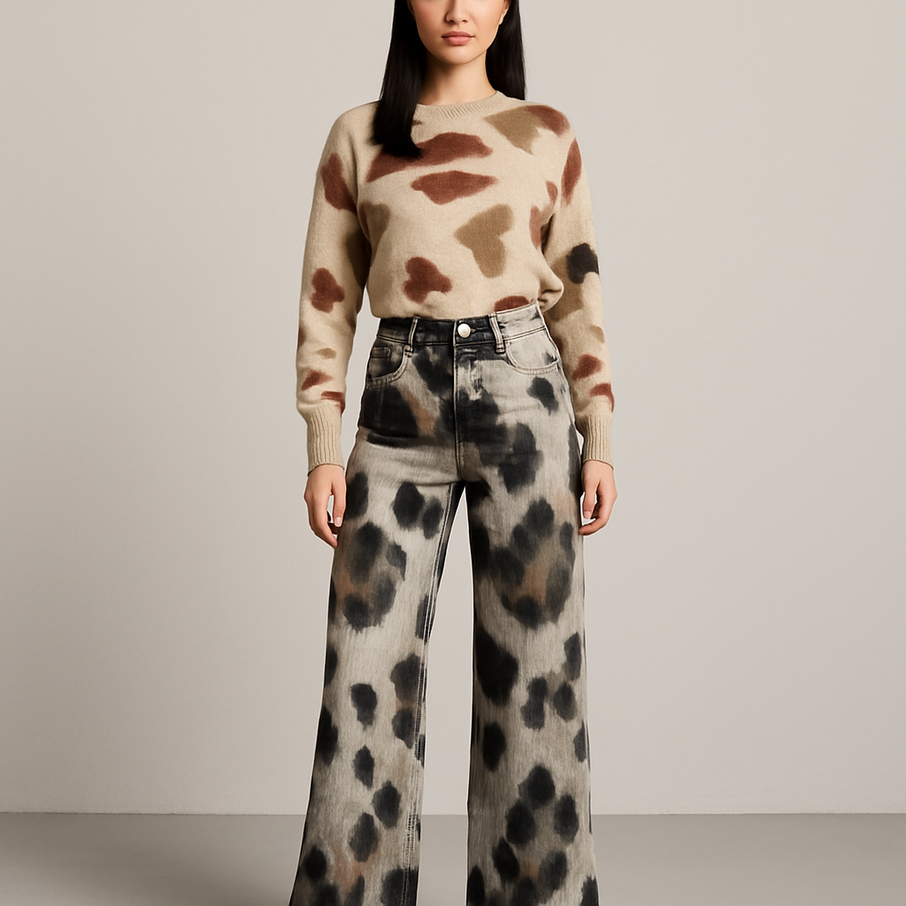 Damen Weitgeschnittene Hose | Leopardenmuster Modern