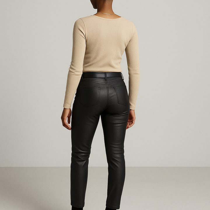 Damen Geripptes Langarmshirt | Knopfleiste
