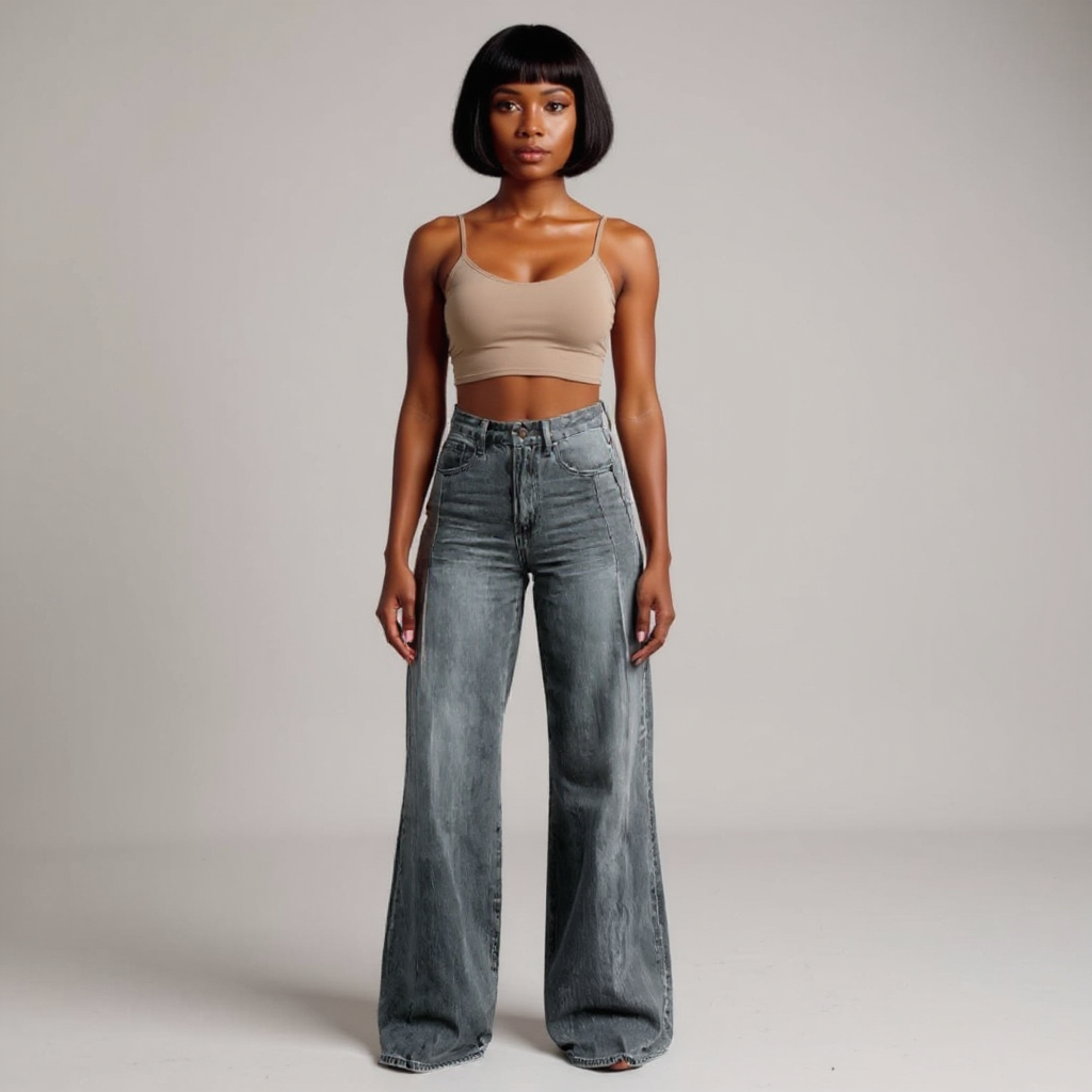 Damen Weitgeschnittene Jeanshose | Hohe Taille