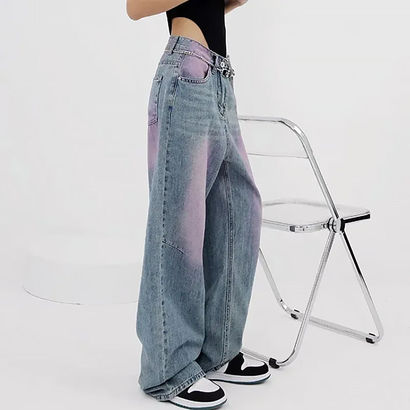 Damen Weite Baggy Jeans | Lila Farbverlauf
