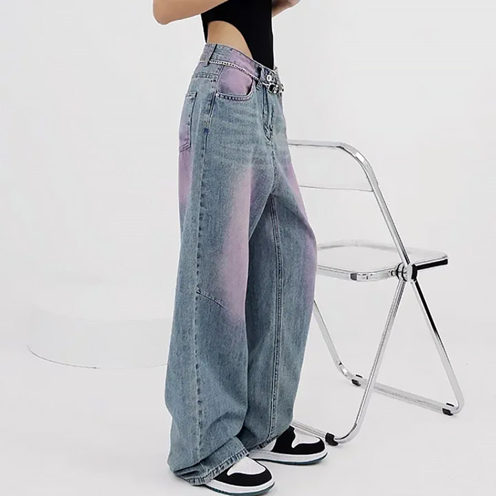 Damen Weite Baggy Jeans | Lila Farbverlauf