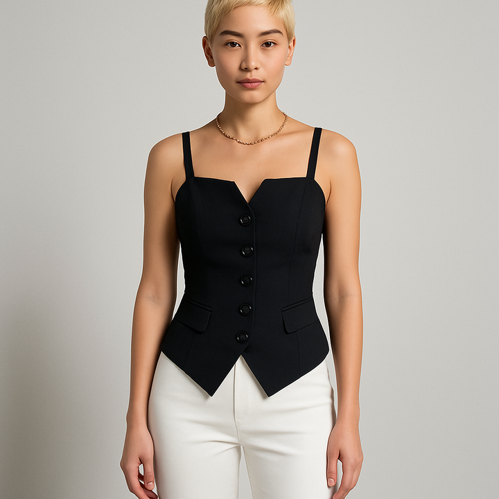 Damen Tailliertes Top | Knopfdetails