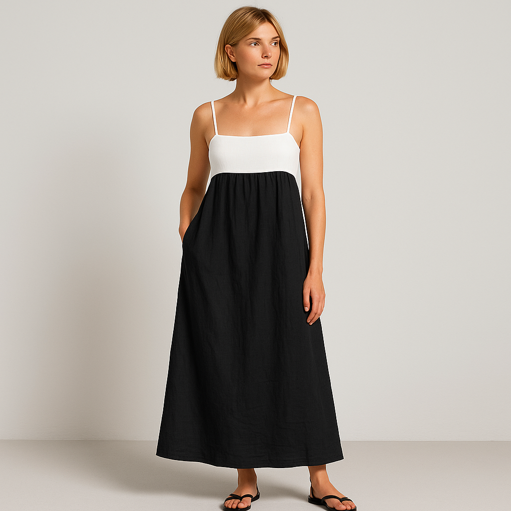 Damen Ärmelloses Maxikleid | Kontrastfarbig Locker