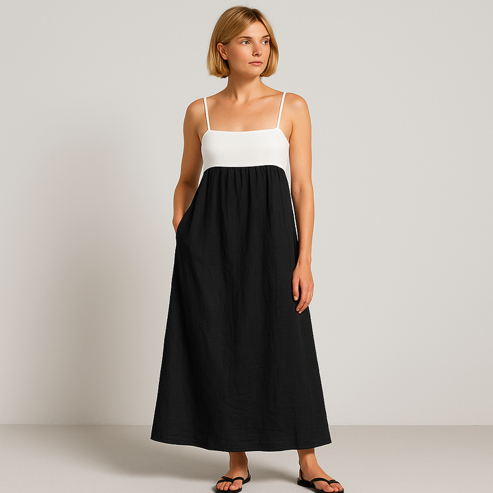 Damen Ärmelloses Maxikleid | Kontrastfarbig Locker