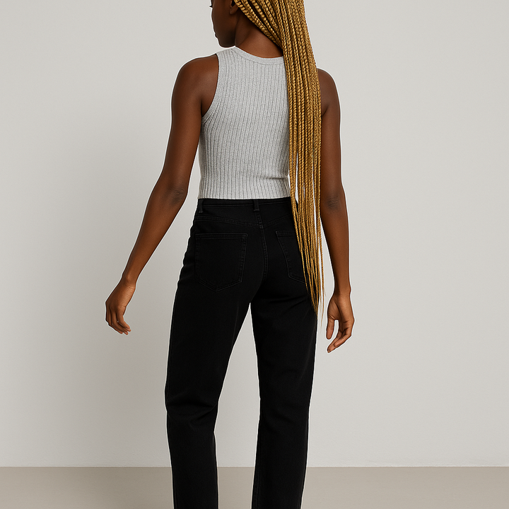 Damen Ärmelloses Rippstricktop | Knopfleiste