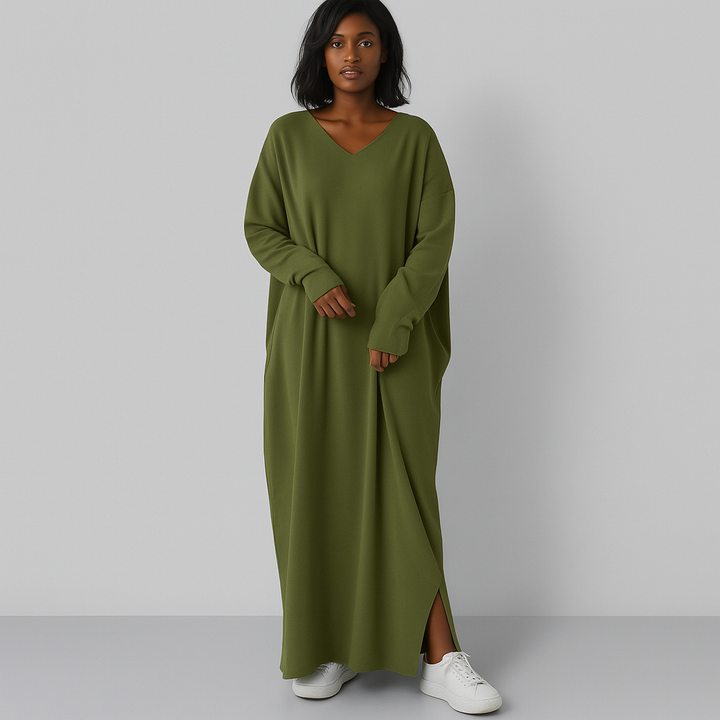 Damen Lockeres Maxikleid | Oversize Langarm