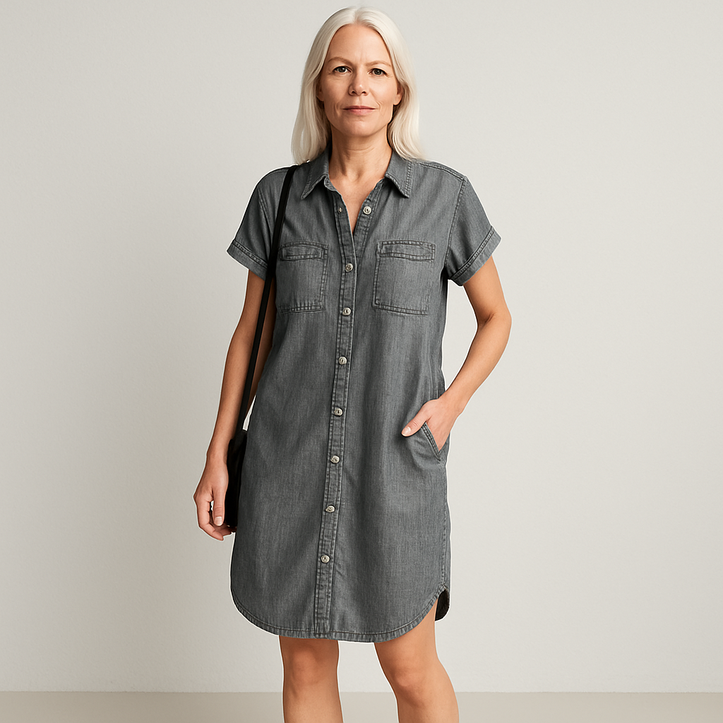 Damen Kurzarm Hemdkleid | Knopfleiste Freizeit
