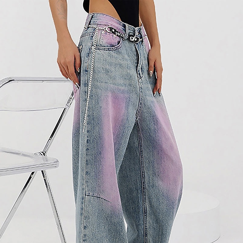 Damen Weite Baggy Jeans | Lila Farbverlauf