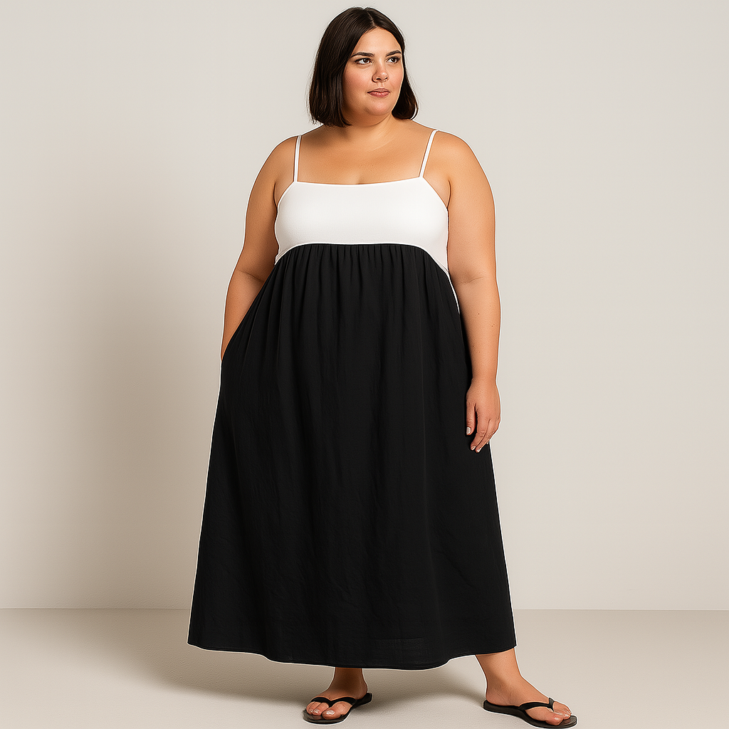 Damen Ärmelloses Maxikleid | Kontrastfarbig Locker