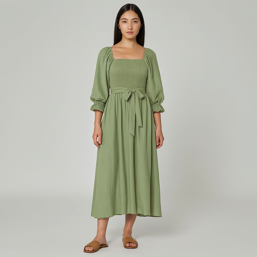 Damen Ausgeschnittenes Midikleid | Langarm Gerafft