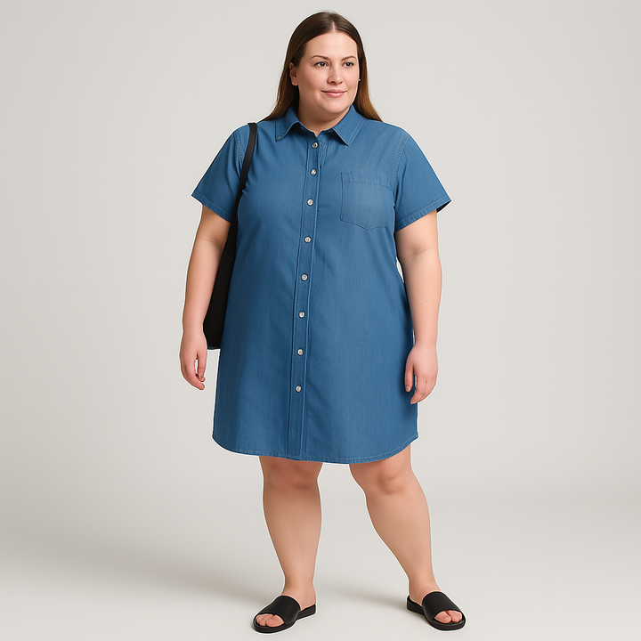 Damen Kurzarm Hemdkleid | Knopfleiste Freizeit