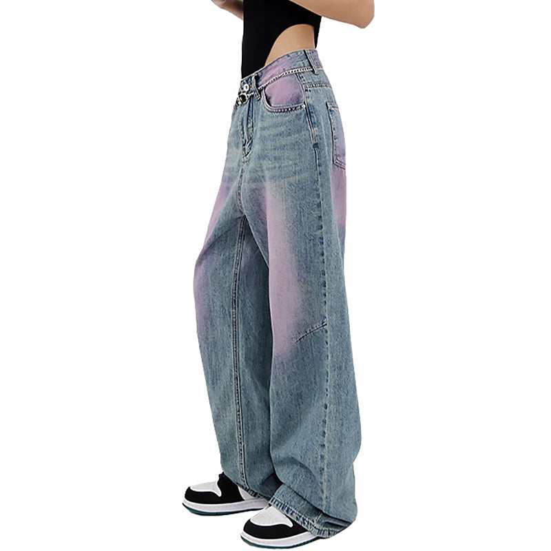 Damen Weite Baggy Jeans | Lila Farbverlauf