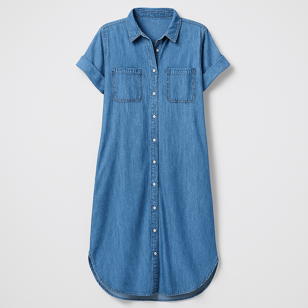 Damen Kurzarm Hemdkleid | Knopfleiste Freizeit