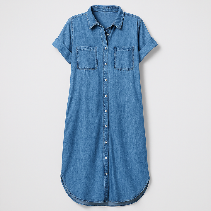 Damen Kurzarm Hemdkleid | Knopfleiste Freizeit