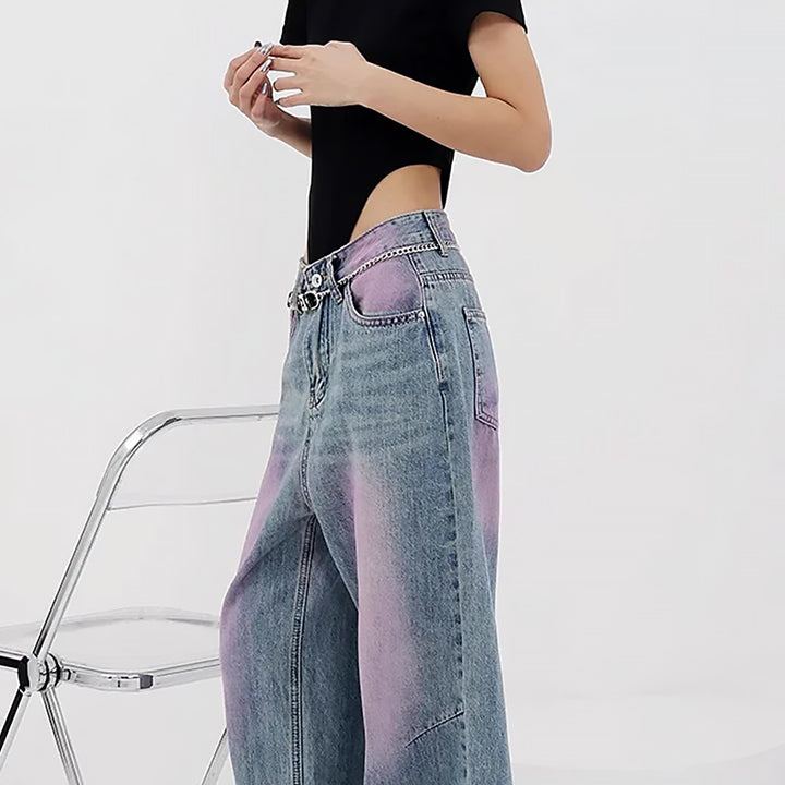 Damen Weite Baggy Jeans | Lila Farbverlauf