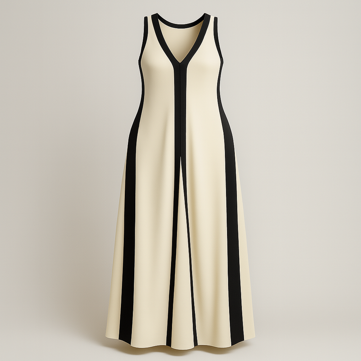 Damen Ärmelloses Maxikleid | Kontrast V-Ausschnitt