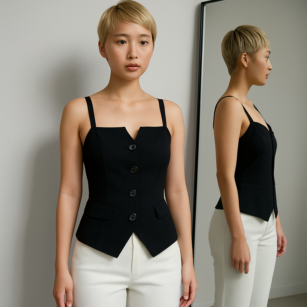 Damen Tailliertes Top | Knopfdetails