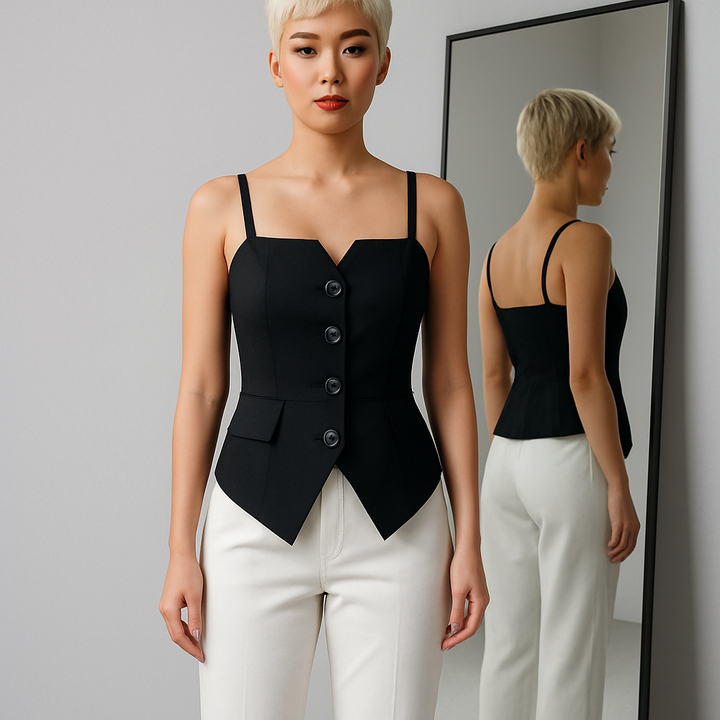 Damen Tailliertes Top | Knopfdetails