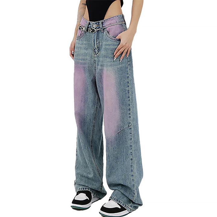 Damen Weite Baggy Jeans | Lila Farbverlauf