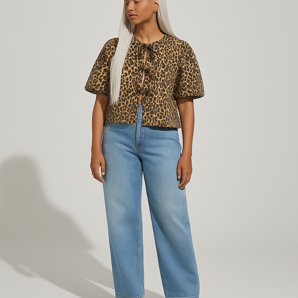 Damen Bluse mit Puffärmeln | Bindeband Detail