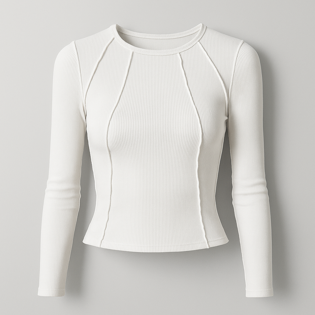 Damen Langarm Rippenbluse | Nahtdetail Design