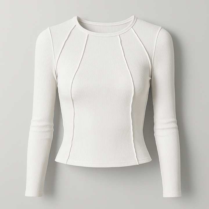 Damen Langarm Rippenbluse | Nahtdetail Design