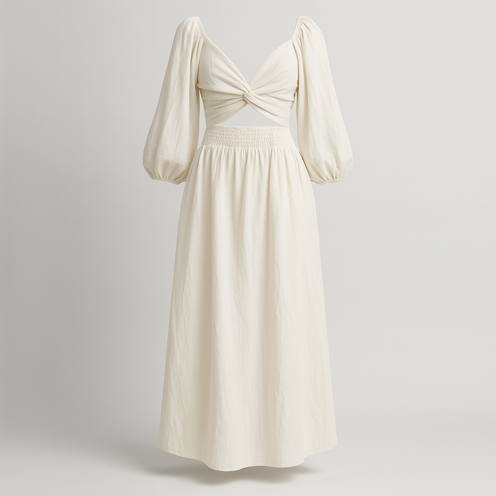 Damen Ausgeschnittenes Midikleid | Langarm Gerafft