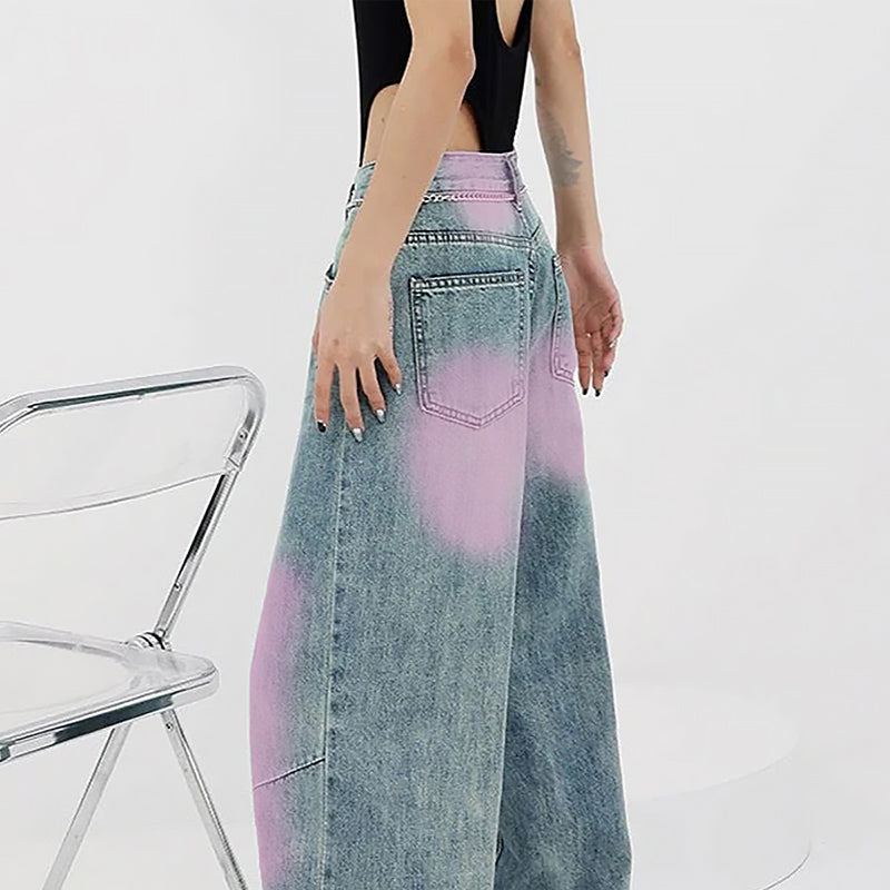 Damen Weite Baggy Jeans | Lila Farbverlauf